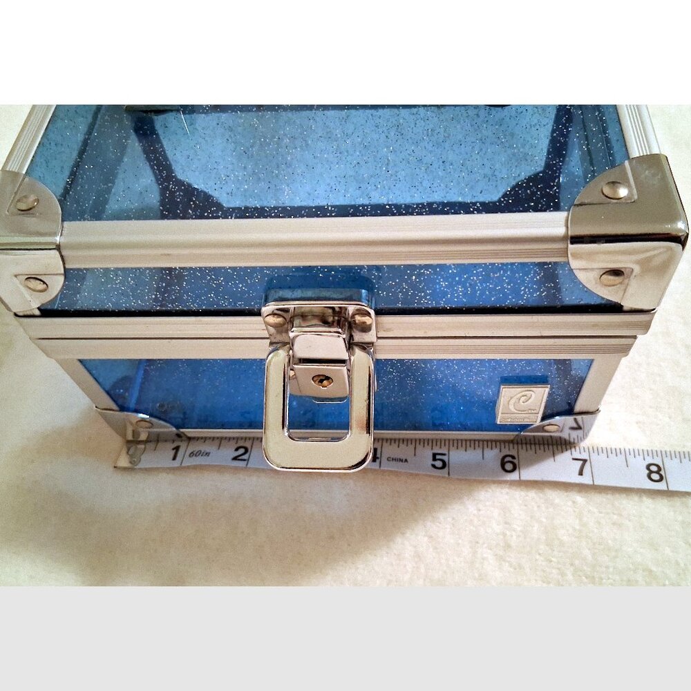 Storage Box, Blue Glitter Design, 7" x 4.5" x 4.5", Vintage Caboodles - Picture 8 of 10